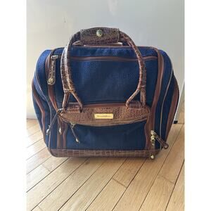 Samantha Brown Large Travel Bag Carry On Luggage Croco Embossed Blue Brown Chic